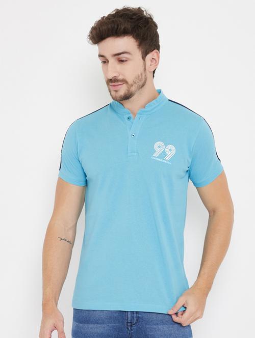 blue solid taped t-shirt - 17887124 - Standard Image - 1