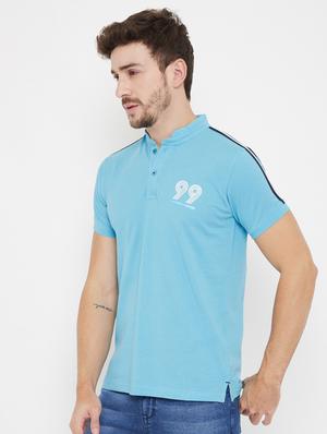 blue solid taped t-shirt - 17887124 - Standard Image - 2