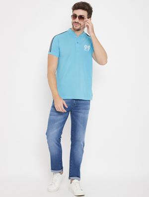 blue solid taped t-shirt - 17887124 - Standard Image - 4