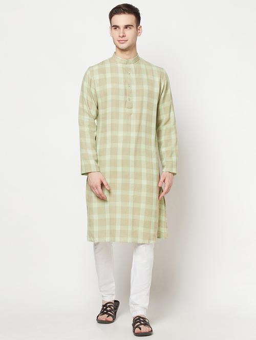 olive green checkered long kurta - 17887232 - Standard Image - 1