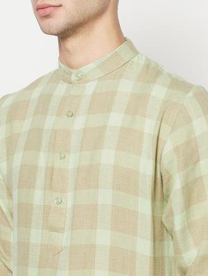 olive green checkered long kurta - 17887232 - Standard Image - 4