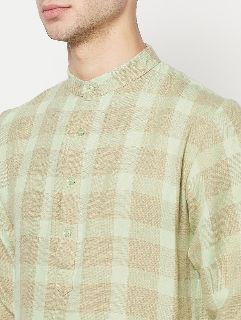 olive green checkered long kurta - 17887232 - Zoom Image - 4