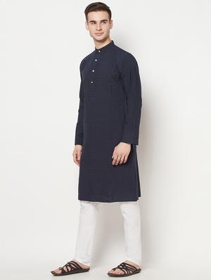navy blue striped long kurta - 17887235 - Standard Image - 2