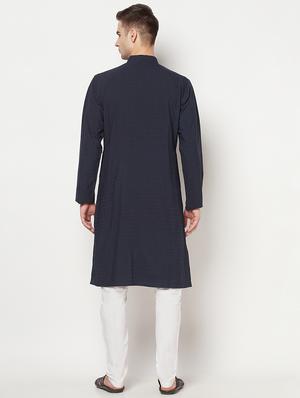 navy blue striped long kurta - 17887235 - Standard Image - 3
