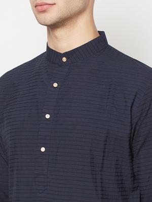 navy blue striped long kurta - 17887235 - Standard Image - 4