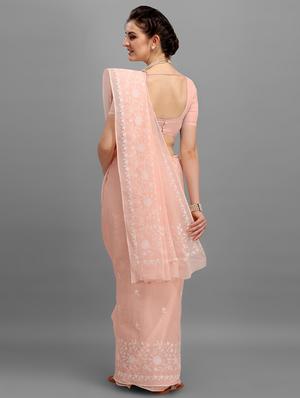 peach cotton embroidered saree with blouse - 17889478 - Standard Image - 2