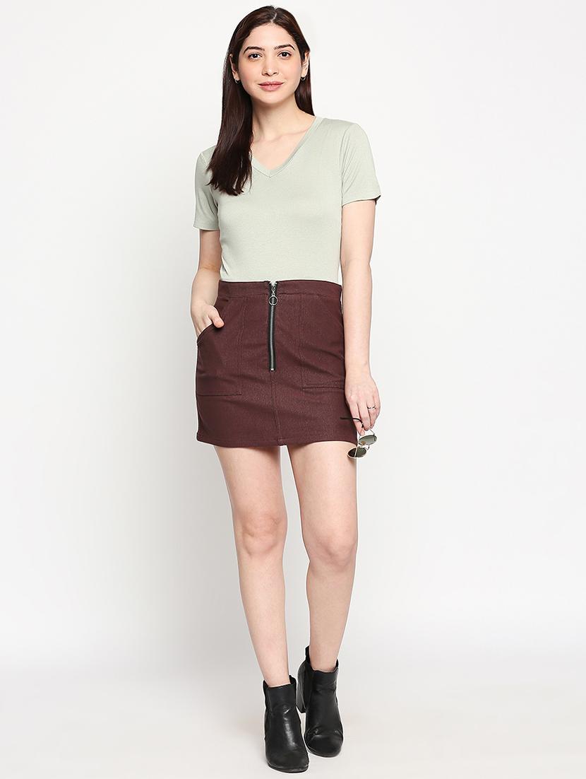 round neck solid top and skirts set - 17889663 - Zoom Image - 1