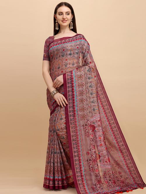 printed woven saree with blouse - 17889692 - Very Small Image - 1