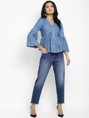 bell sleeved denim top - 17892065 - Standard Image - 4