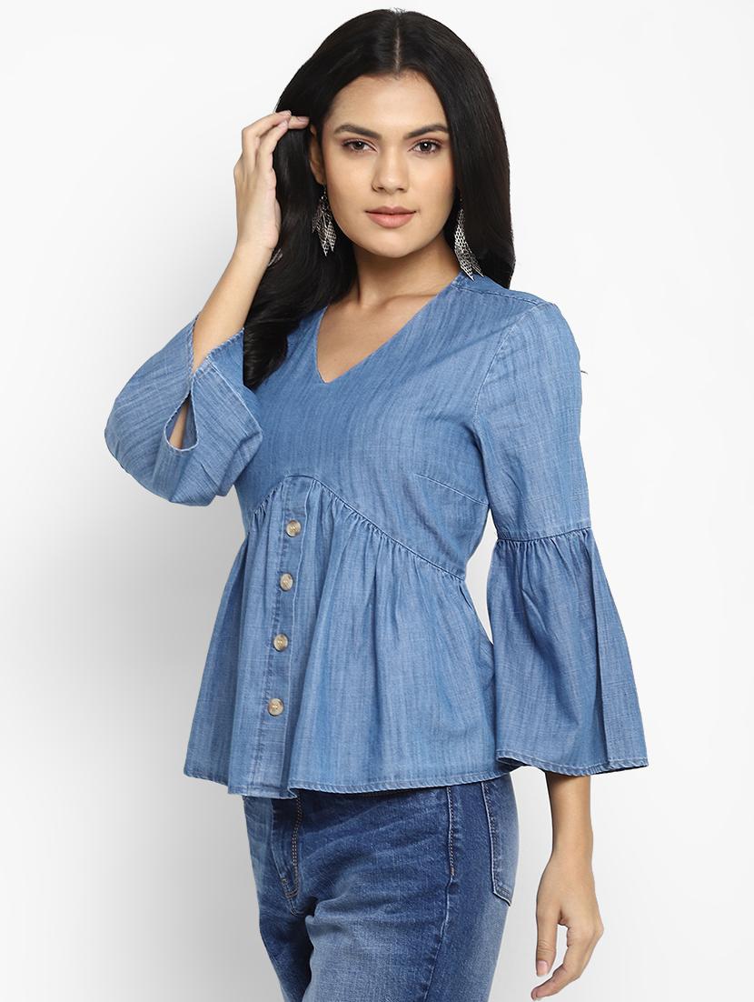bell sleeved denim top - 17892065 - Zoom Image - 2