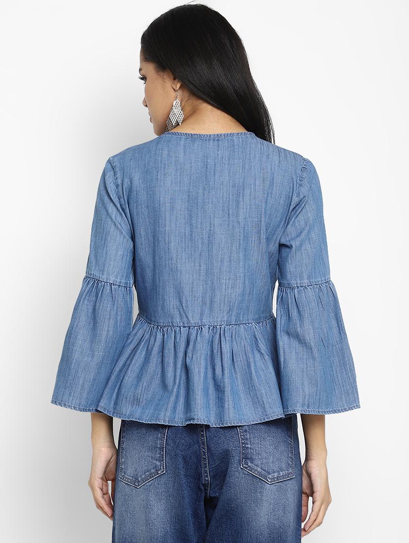 bell sleeved denim top - 17892065 - Zoom Image - 3