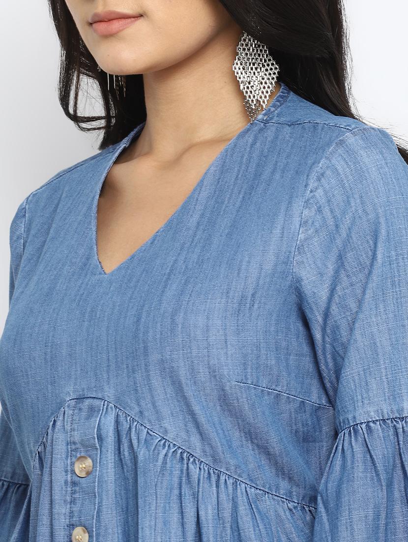 bell sleeved denim top - 17892065 - Zoom Image - 5