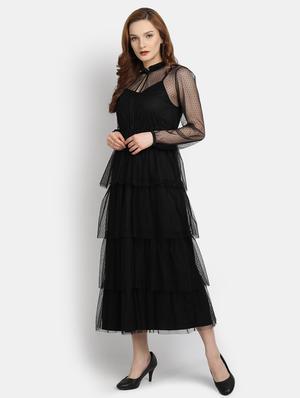 puff sleeved dobby ruffle dress - 17892960 - Standard Image - 2
