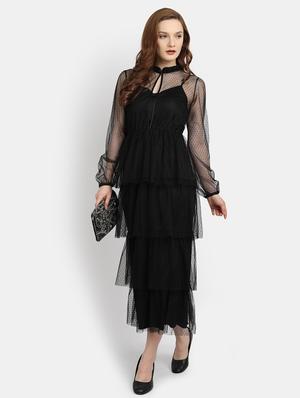puff sleeved dobby ruffle dress - 17892960 - Standard Image - 5