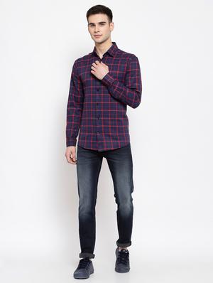 navy blue checkered casual shirt - 17894210 - Standard Image - 4