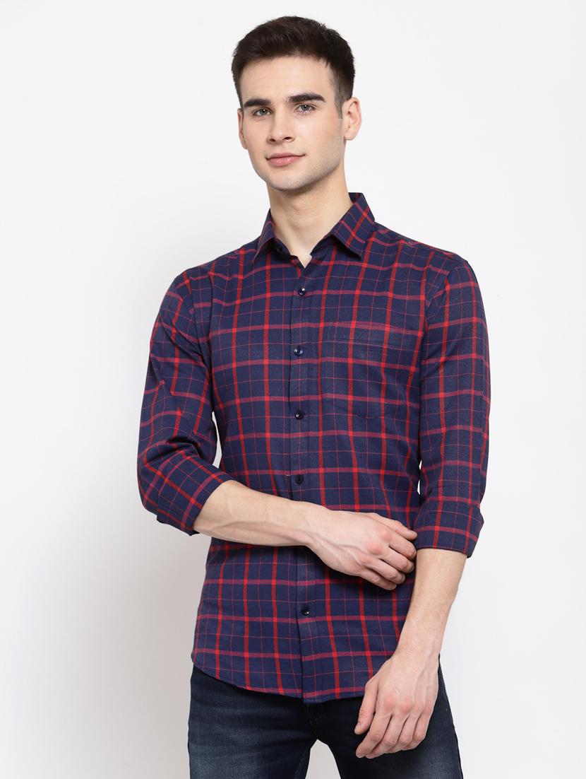 navy blue checkered casual shirt - 17894210 - Zoom Image - 1
