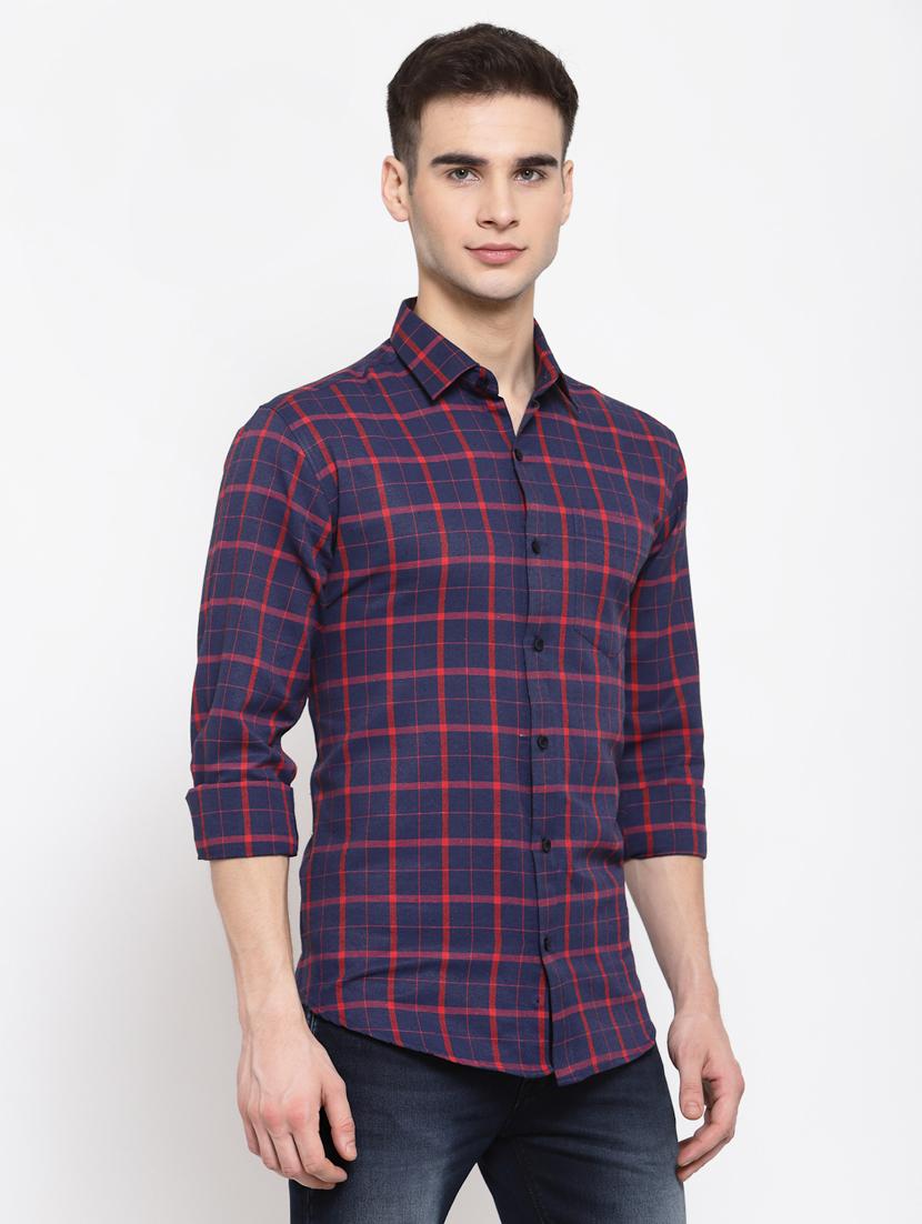 navy blue checkered casual shirt - 17894210 - Zoom Image - 2