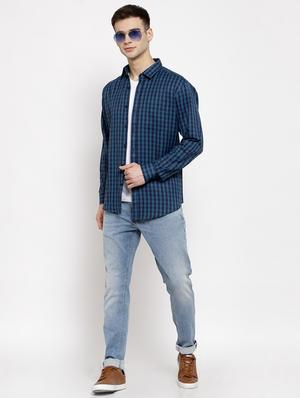 blue checkered casual shirt - 17894214 - Standard Image - 4