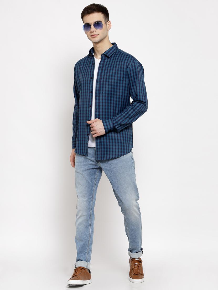 blue checkered casual shirt - 17894214 - Zoom Image - 4