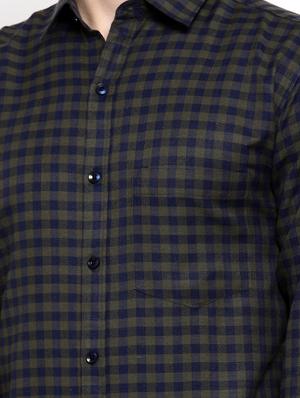 olive green checkered casual shirt - 17894215 - Standard Image - 5