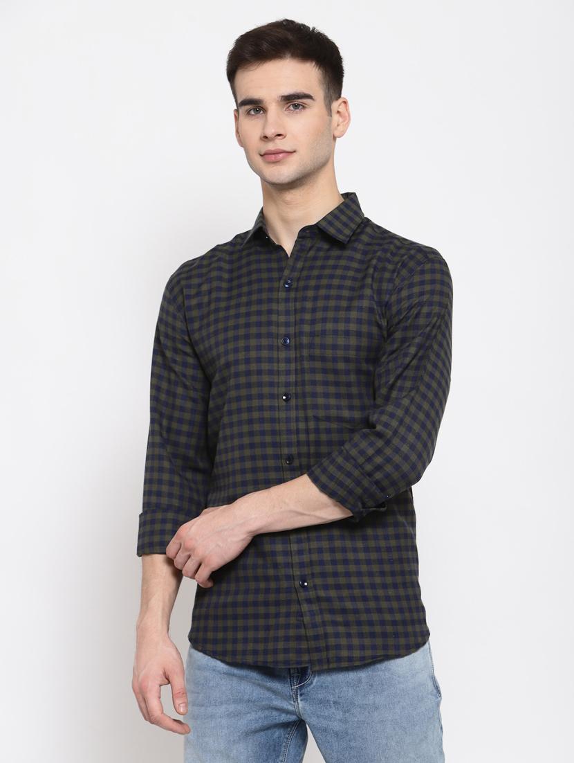 olive green checkered casual shirt - 17894215 - Zoom Image - 1