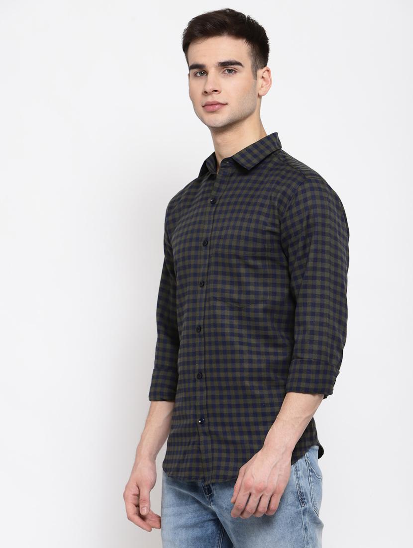 olive green checkered casual shirt - 17894215 - Zoom Image - 2