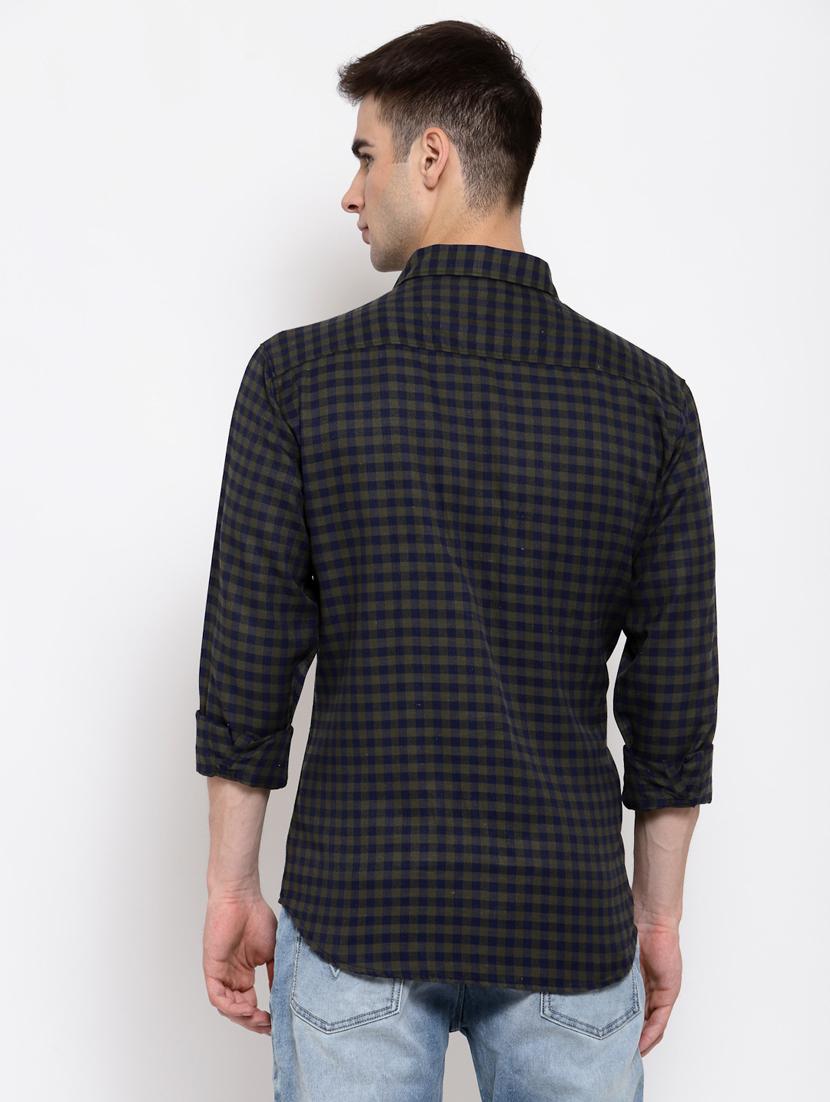 olive green checkered casual shirt - 17894215 - Zoom Image - 3