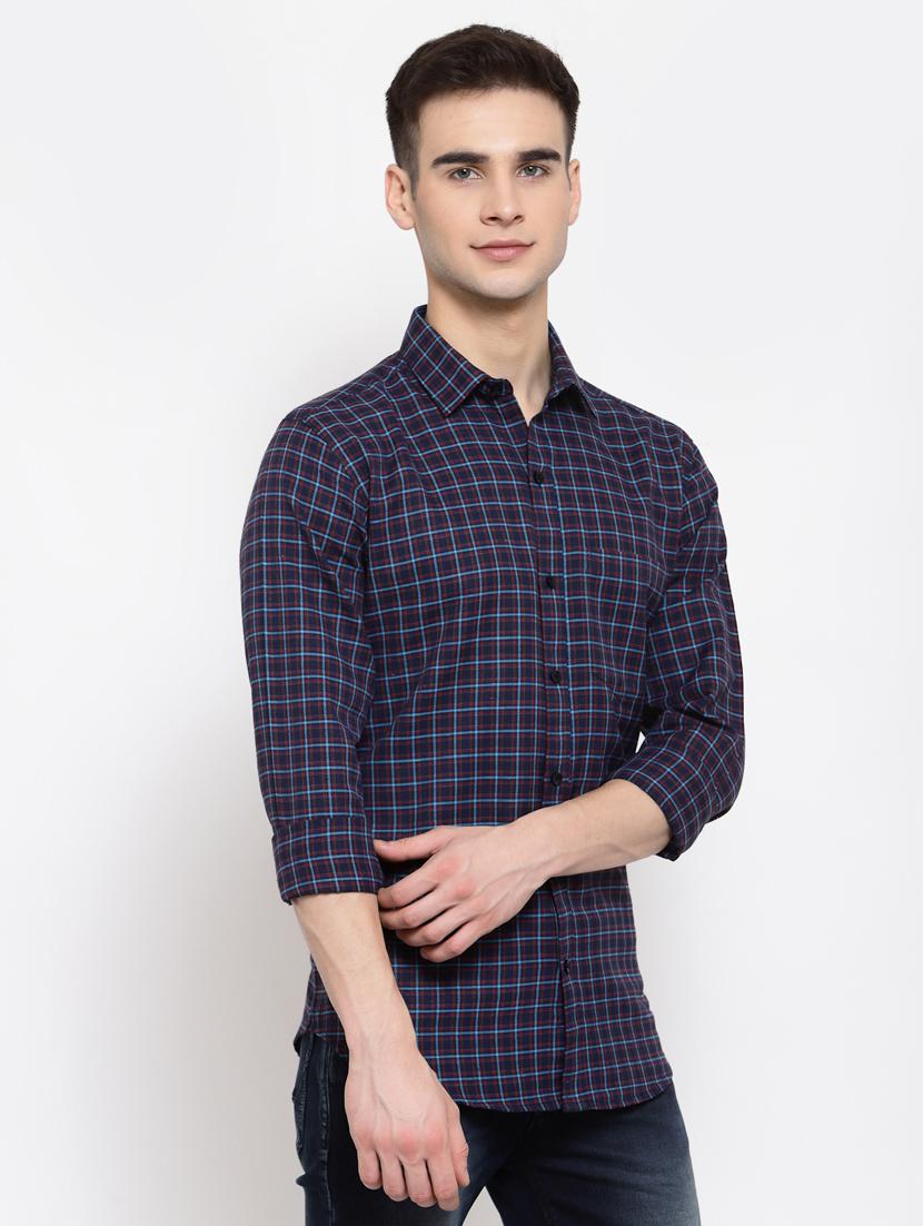 dark blue checkered casual shirt - 17894218 - Zoom Image - 2