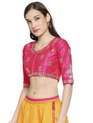 pink cotton blend embroidered blouse - 17894377 - Standard Image - 2
