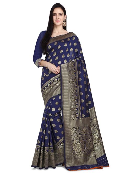 navy chanderi banarasi saree - 17895796 - Standard Image - 1