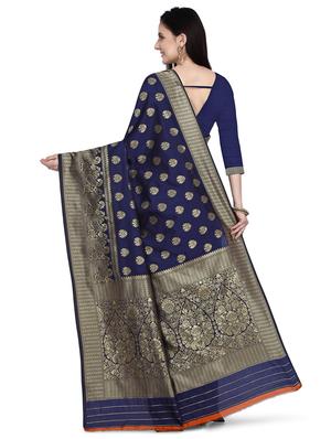 navy chanderi banarasi saree - 17895796 - Standard Image - 2