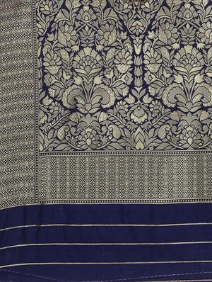 navy chanderi banarasi saree - 17895796 - Standard Image - 4