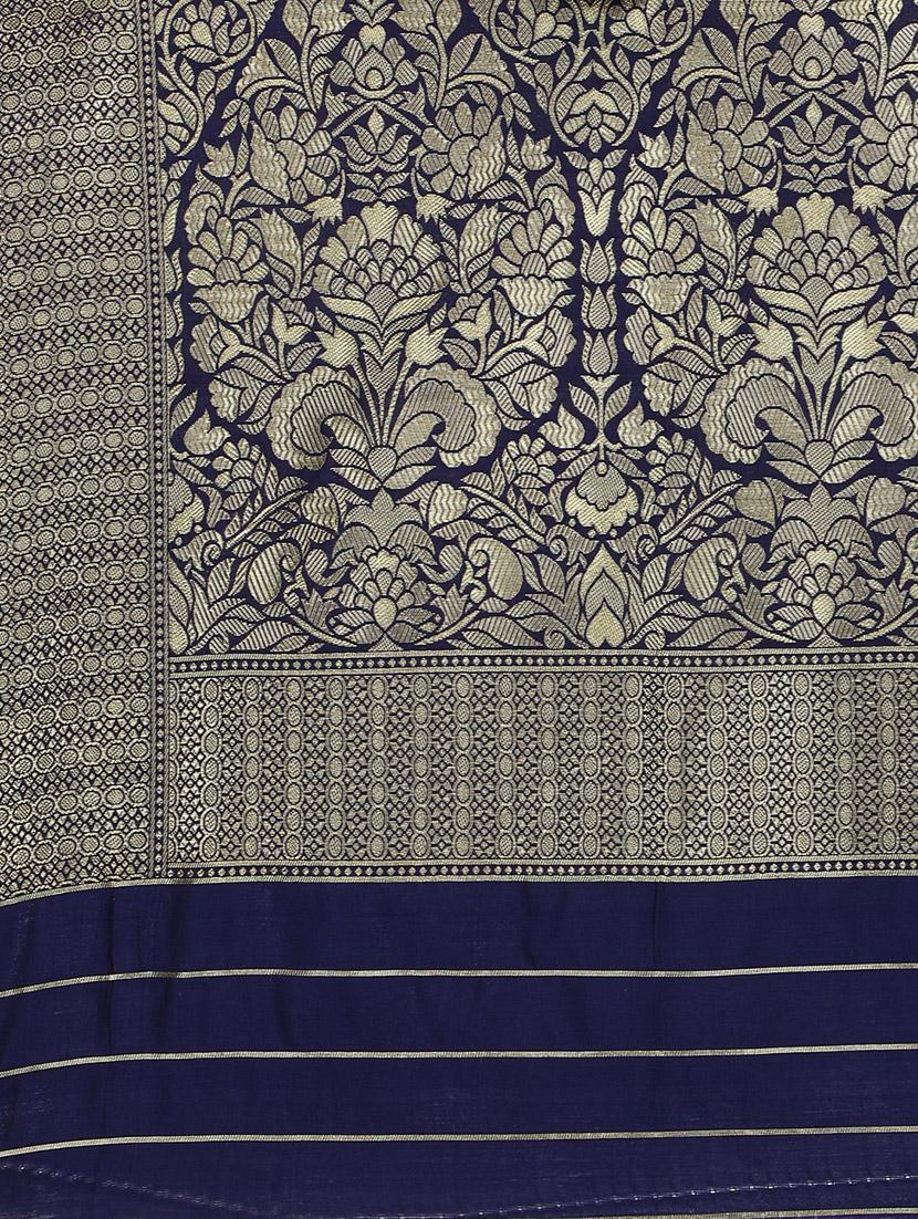 navy chanderi banarasi saree - 17895796 - Zoom Image - 4