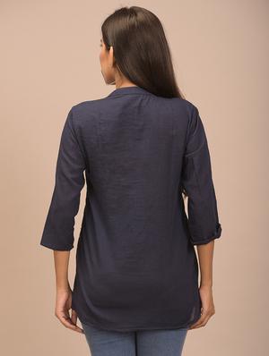 mandarin neck solid top - 17896314 - Standard Image - 3