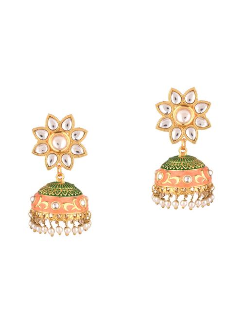 kundan floral jhumka earrings set - 17897629 - Very Small Image - 1