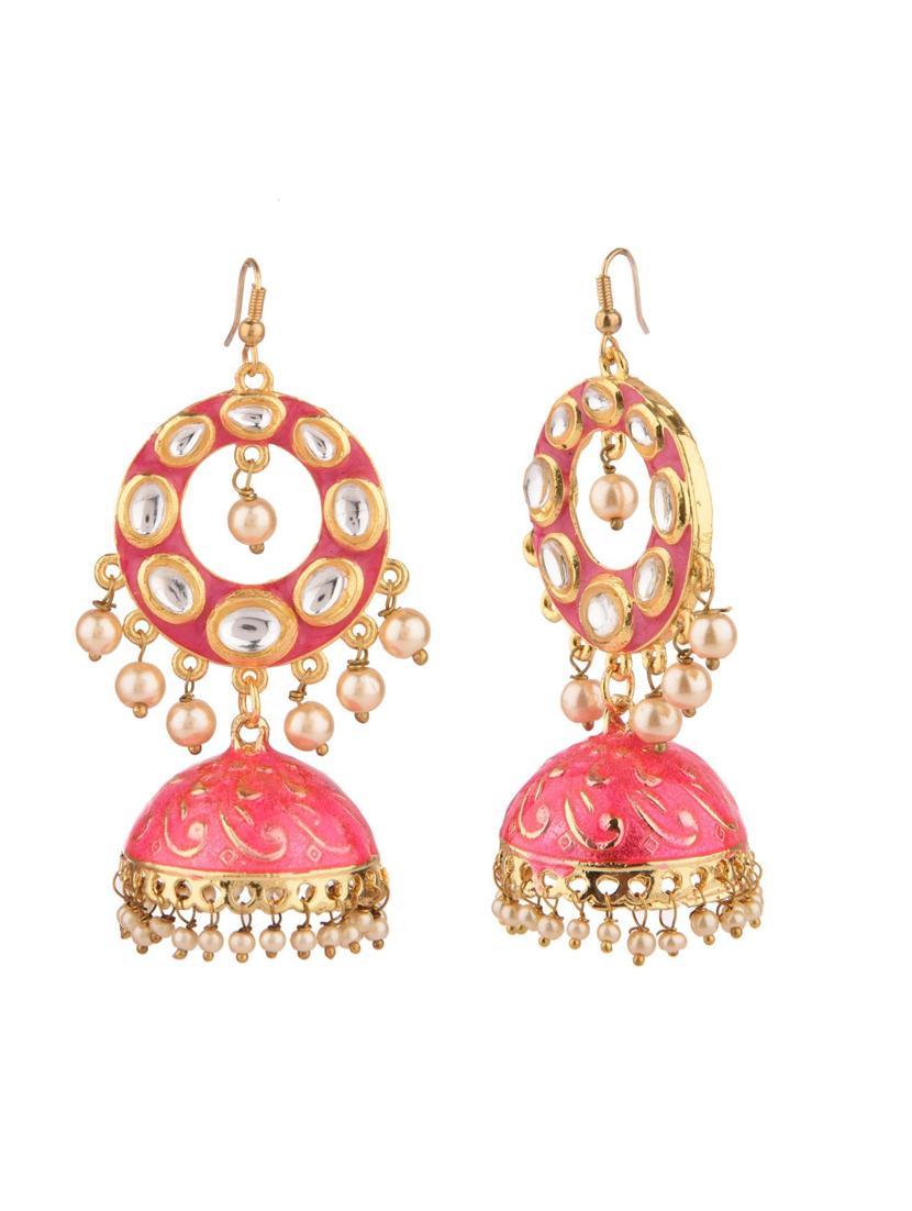 kundan floral jhumka earrings set - 17897635 - Zoom Image - 2