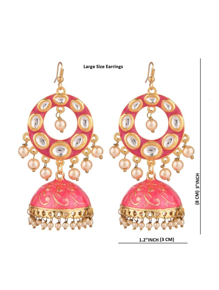 kundan floral jhumka earrings set - 17897635 - Zoom Image - 3
