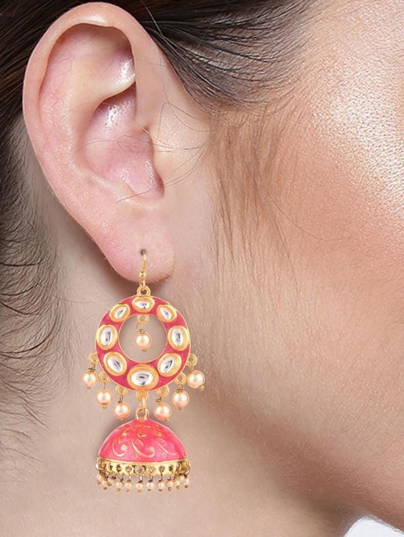 kundan floral jhumka earrings set - 17897635 - Zoom Image - 4