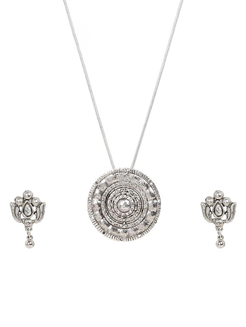 antique pendant chain necklace earrings set for women - 17898475 - Zoom Image - 1