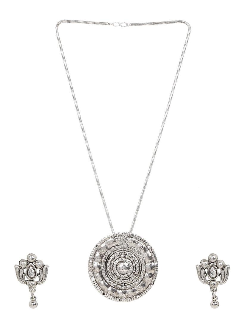 antique pendant chain necklace earrings set for women - 17898475 - Zoom Image - 4