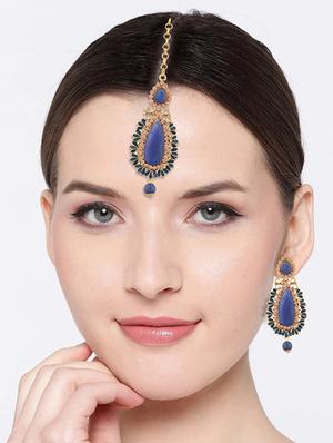 crystal kundan maang tikka with earrings set - 17899847 - Standard Image - 4