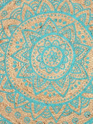 jute rug with manadla print in aqua green style 1 - 17900220 - Standard Image - 2