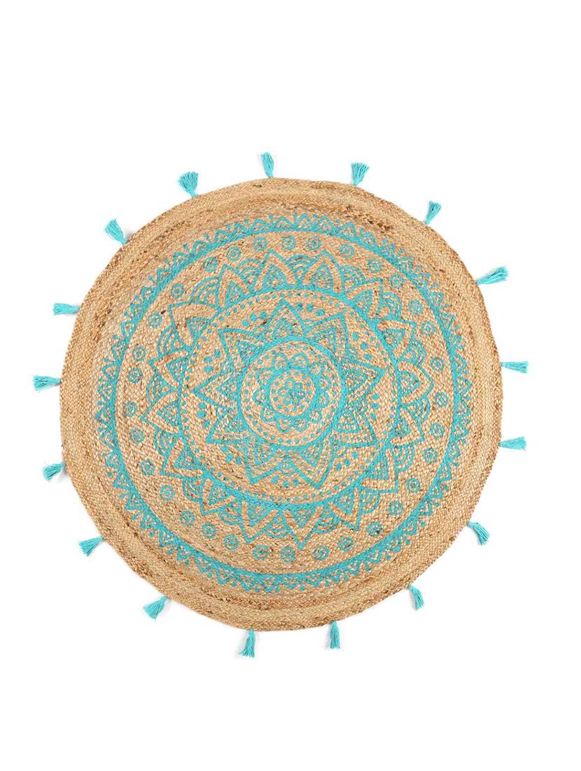 jute rug with manadla print in aqua green style 1 - 17900220 - Zoom Image - 1