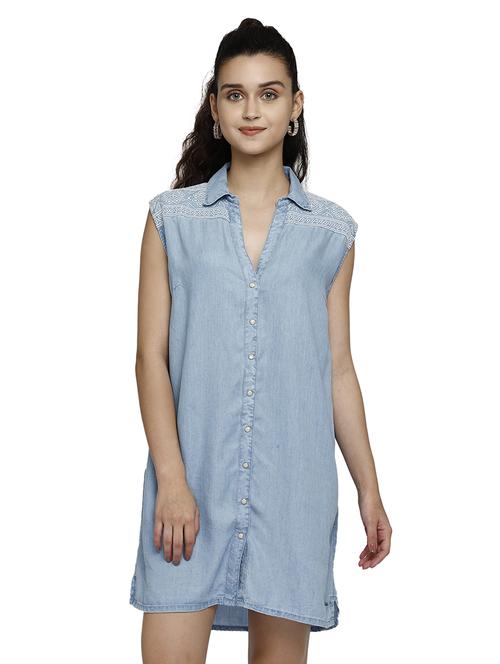 embroidered detail denim shirt dress - 17901085 - Standard Image - 1