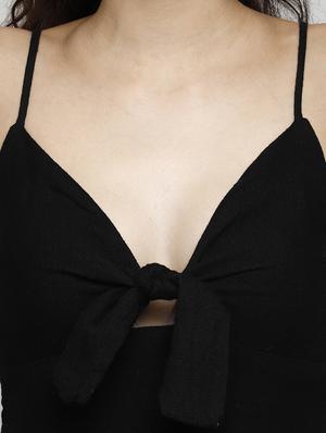 tie front solid jumpsuit - 17901091 - Standard Image - 5