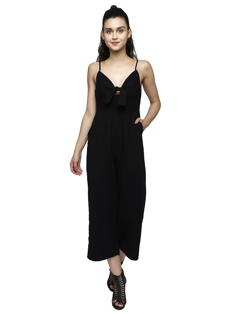 tie front solid jumpsuit - 17901091 - Zoom Image - 2