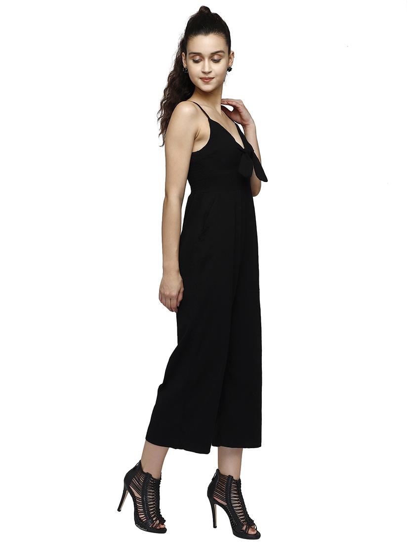 tie front solid jumpsuit - 17901091 - Zoom Image - 3