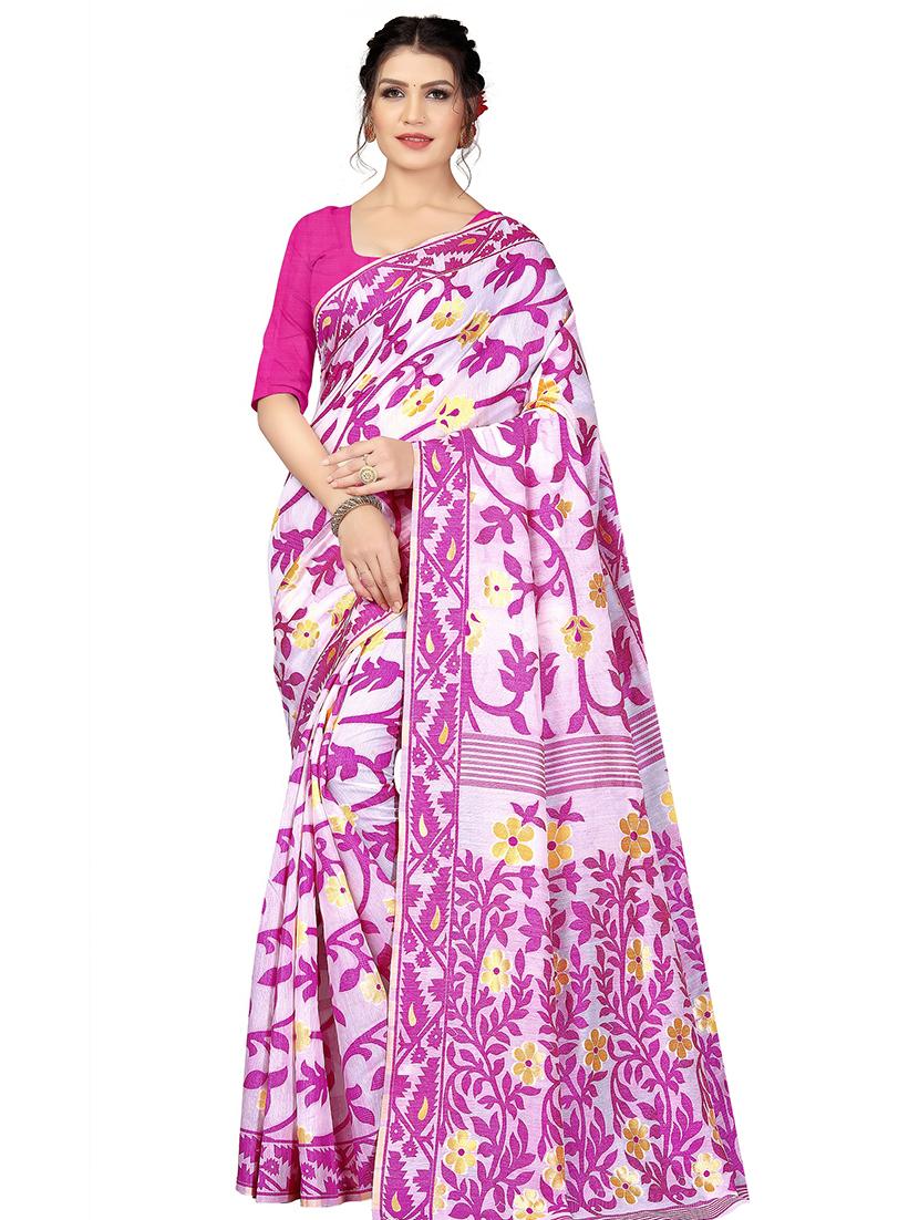 pink floral saree with blouse - 17904787 - Zoom Image - 1