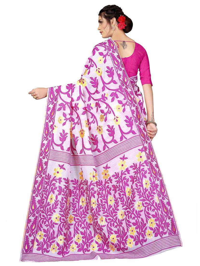 pink floral saree with blouse - 17904787 - Zoom Image - 2