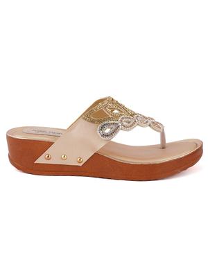 just lady platform heel gold slip on slippers - 17906457 - Standard Image - 3